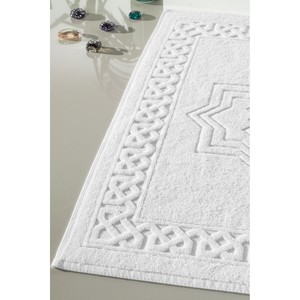 Toalla de pie para hotel de la serie Venus 20/2, tejido de rizo 100% algodón, blanca, geométrica, con jacquard en relieve, para spa/baño/ducha/hogar - Product Image 1