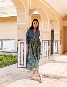 Robe Bohème Nouvelle Mohana Imprimée à la Main en Coton Casual d'été Vacances Lilas Vert Robe Femme - Product Image 2