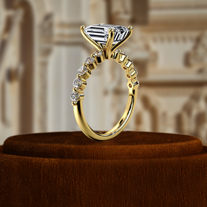 1ct Emerald Lab Grown Diamond Engagement <b>Ring</b>, 14k Yellow Gold Eternity Band <b>Ring</b>, IGI Certified Diamond <b>Ring</b>, Pave <b>Set</b> <b>Ring</b> - Product Image 5