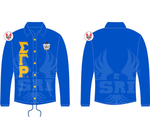 Nueva chaqueta cortavientos Sigma Gamma Rho Sorority de alta calidad con cuello levantado y chaqueta de entrenador dorada y azul personalizada - Product Image 1