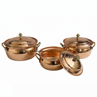 Ensemble de casseroles en cuivre martelé artisanal indien, robuste, écologique, avec poignée en laiton, ustensiles de cuisine de qualité supérieure, pots de service pour buffet