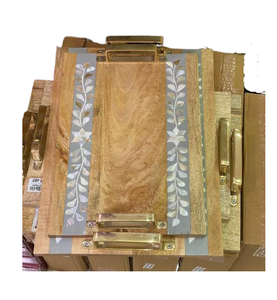 Meilleur design de vadrouille en bois d'acacia de style arabe plateau incrusté Eid Ramadan cadeau contenant en acrylique avec nacre pour servir les desserts - Product Image 6