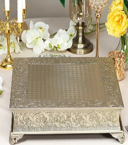 Soporte decorativo para pasteles de metal de 2 niveles con volutas dorados adornados. Disponible a precios mayoristas - Product Image 5