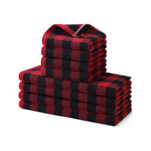 Serviettes de cuisine rectangulaires en coton à double couche, à carreaux, personnalisables, bleu foncé et noir, lavables en machine, promotionnelles, bon marché, en gros - Product Image 4