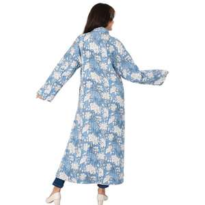 Veste longue faite à la main en coton imprimé de blocs avec manteau superposé de style bohème zippé pour femmes, vêtements d'extérieur ethniques élégants pour l'hiver et l'automne - Product Image 4