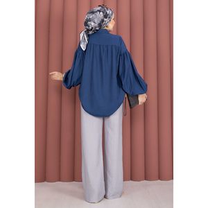Grey Casual Wide Leg <b>Trousers</b> with <b>Elastic</b> High Waistband Breathable Oxford Fabric Mid <b>Waist</b> Wrinkled Cargo Flare Style - Product Image 4