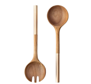 Eco Friendly Serving Tools Wood and Metal Handle Salad Server Set Kitchen Utensils <b>Wooden</b> <b>Cutlery</b> Custom Salad Tools Kitchenware - Product Image 1