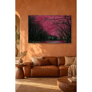 Camino forestal de Fida con árboles en flor rosas, impresión en lienzo - Product Image 2