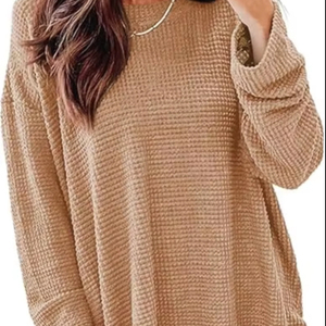 Camisas de manga larga para mujer, sudadera de gran tamaño, cuello redondo, Waffle Knit, Tops de primavera para mujer 2025 - Product Image 5