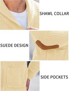 Casual para hombre de punto con cuello en V invierno Patchwork suéter elegante multicolor cinturón cárdigan con bolsillos - Product Image 6