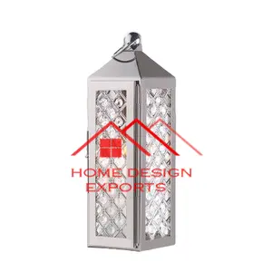 Handmade Silver Finished Stainless Steel Candle Texture design Glass metal Candle Lantern For Home Hotel Decor