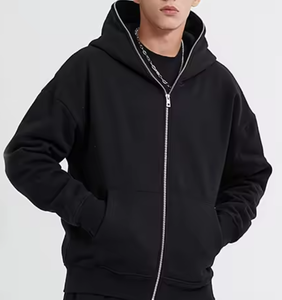 Bulk Wholesale Custom Logo Street Wear Breathable Printing <b>Thick</b> Zip up <b>Fleece</b> Men Black Hoodies - Product Image 1