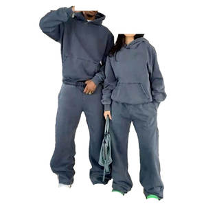 Venta al por mayor de invierno de lujo 100% de algodón orgánico Pull Over Plain pantalones de chándal de gran tamaño y conjunto de Sudadera con capucha Unisex - Product Image 2