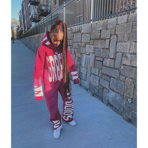 Personnalisé en détresse Zip Hoodie Broderie Lavé Recadrée Surdimensionné Nouveau Femmes Survêtements D'hiver Street Wear Ensemble Joggers D'été - Product Image 6