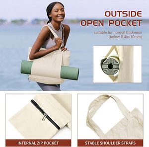 Multifunctional Large Capacity <b>Yoga</b> <b>Mat</b> Bag Sturdy <b>Yoga</b> Cotton Canvas Tote Bag with Custom logo Tote Bags for Women Pilates - Product Image 4