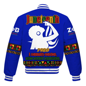 Zeta Phi Beta 1920 Greek Life Sorority Blue White Varsity Letterman Jacket ZPB Chenille Patch Founders Style Gear - Product Image 5