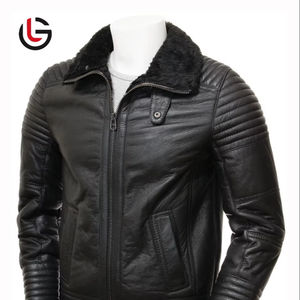 Chaqueta Bomber de Piel de Oveja Genuina para Hombre, Hecha a Medida, de Invierno, Alta Calidad, Talla XL, Impermeable, Transpirable, Negra, con Forro de Borrego - Product Image 1