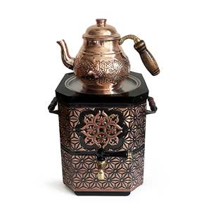 Samovar antique en cuivre de 3 L, bouilloire à thé, design moyen-oriental, écologique, nostalgique, carburant en gel pour le café et le thé, ensemble verni - Product Image 2