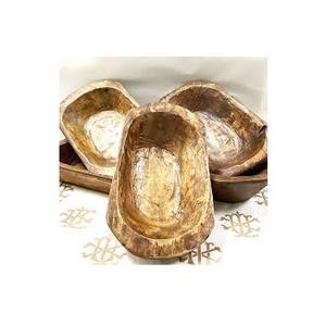 ชามแป้งไม้แกะสลักแบบเรียบง่าย |   ของตกแต่งโต๊ะสไตล์บ้านไร่ |   ชามขนมปังไม้พอลโลเนียโบราณ ชามแป้งไม้ - Product Image 1