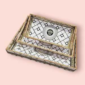 Elegant Art Deco Wooden Tray Collection Glossy Enamel Print Gold Foil Eco-friendly Multipurpose Serving <b>Set</b> for <b>Tea</b> Coffee - Product Image 1