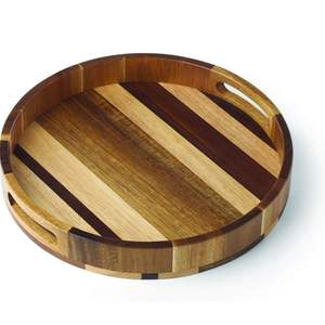 HOP SERVING Bandeja de madera rectangular de alta calidad para servir comida Desayuno Postre Bandeja de madera de acacia con mango de metal - Product Image 2