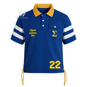 Camisa de cuello bordada extragrande a rayas de algodón orgánico ropa de hermandad griega Sigma Gamma Rho personalizada - Product Image 1
