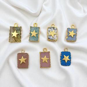 Pendentifs galvanisés en pierre naturelle plaqué or 16x12mm breloque rectangle faite à la main fournitures de fabrication de bijoux en gros - Product Image 1