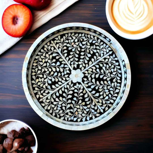 Plateau de service rectangulaire en nacre Art Déco fait main, meubles en bois incrustés d'os personnalisés, vase de table rétractable floral pour la maison - Product Image 6