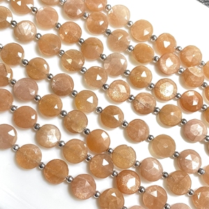 Venta al por mayor 9MM Peach Moonstone Coin-Shape Faceted Beads Natural Calibrated Stone Beads - Product Image 4