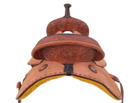 Selle de baril western personnalisable haut de gamme, arbre en fibre de verre, cuir de buffle, sculpture florale, garde-boue pré-tourné, 16 pouces
