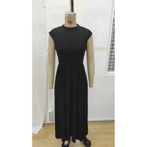 Women's Short-Sleeved Semi-<b>Turtleneck</b> Viscose Dress, 36387 - <b>Black</b> - Product Image 4