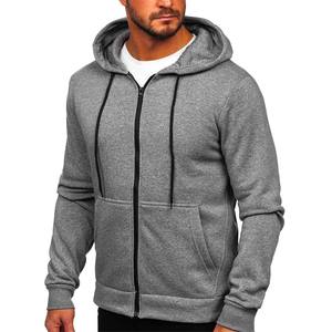 <b>Mens</b> Fitness Workout Cotton-Gray Classic <b>Grey</b> Zipper Hooded Thermal Hoodie for <b>Men</b> Winter - Product Image 2