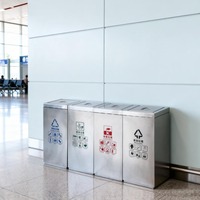 SD-31 50L 14Gal Poubelle publique urbaine à 4 compartiments carrés avec couvercle pivotant pour la tri sélectif des déchets