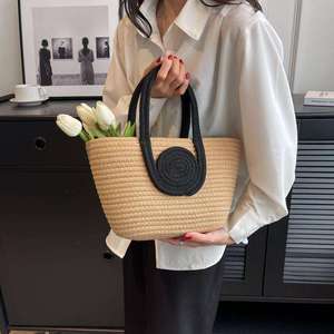 New Style Woven Tote Bag High-End Simple Handbag Straw Cotton Yarn Woven Open Closure Versatile Women's Bag - Product Image 4