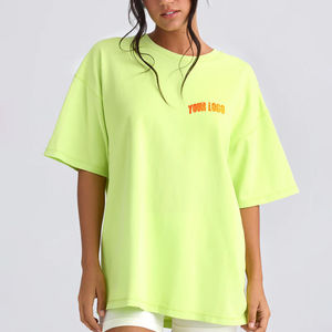 Nuevas camisetas de mujer ecológicas de algodón orgánico 100% a la moda, último estilo, ropa informal a granel, apliques de gran tamaño con hombros caídos - Product Image 1