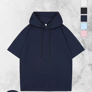 Stylish <b>Men's</b> Hoodie T-<b>Shirt</b> 100% Cotton Enzyme Wash Soft Pink <b>White</b> <b>Short</b> <b>Sleeve</b> Custom Logo Front High Quality Made Bangladesh - Product Image 1