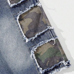 Shorts en jean pour homme de qualité supérieure, streetwear 2026, personnalisés, délavés, effet camouflage, patchwork, fermeture éclair, service OEM - Product Image 5