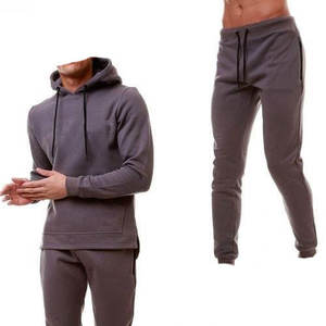 Ensemble de survêtement professionnel pour hommes en molleton technique 100 % coton, effet délavé, brodé, deux pièces, pour le sport et le fitness - Product Image 1