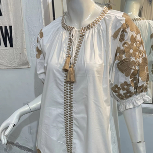 Elegantes vestidos de trabajo de verano para mujer Ucraniana 100% algodón de manga larga cinturones de cintura alta Maxi longitud vestido bordado de moda - Product Image 1