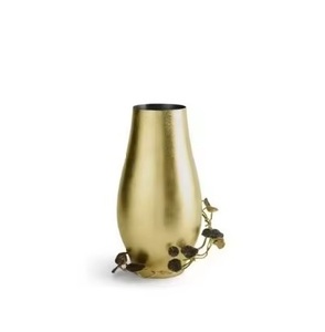 Vase à fleurs artisanal en laiton et fer, plaqué or martelé, design moderne écologique, centre de table de mariage, décoration intérieure - Product Image 1