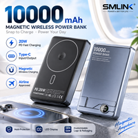 Batterie externe Li-Polymère de haute qualité avec support de téléphone Type-C 10000mAh en alliage d'aluminium 20W magnétique pour téléphone