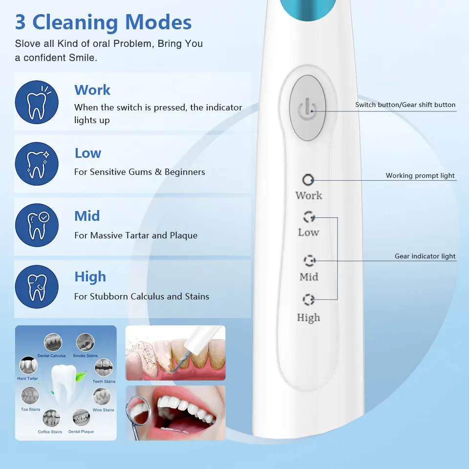 Pulitore denti denti casa ultra sonico portatile intelligente elettrico per lo sbiancamento dei denti