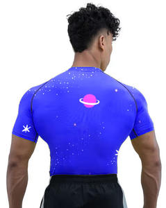 <b>Men's</b> Short Sleeve Quick Dry <b>Compression</b> Workout <b>Shirt</b> Skinny Fit Spandex Long Rash Guard BJJ MMA Sublimated Plain Pattern 240g - Product Image 2