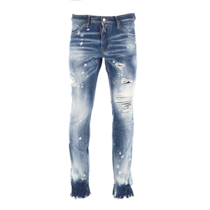 Jeans décontractés pour hommes, coupe droite, respirants, personnalisés, bleu délavé, effet vieilli, 100% coton - Product Image 4