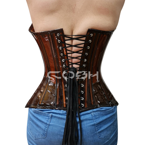 OEM ODM Brown Transparent PVC <b>Corset</b> See-Thru Overbust Underwire Cups Waist Shaping <b>Corset</b> with Front Zipper - Product Image 6