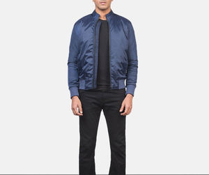 Mens Navy <b>Blue</b> Satin Bomber Jacket Lightweight Shiny Zipper Front Fashion Outerwear Casual Streetwear Windbreaker Coat - Product Image 4