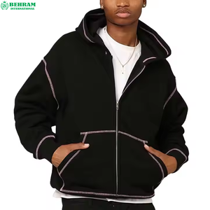 Sudadera con capucha y cremallera completa frontal con logo personalizado, 100% algodón, transpirable, de secado rápido, para invierno, corte regular - Product Image 2