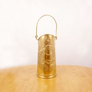 Polished brass coal bucket for holding and carrying coal to fireplace in classic <b>Victorian</b> style vintage home interior - Product Image 4