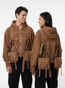 Sweats à capuche en molleton français de haute qualité personnalisés, 450 GSM, avec poches utilitaires et bretelles réglables, vêtements de rue tendance, sweats à capuche de voyage - Product Image 5