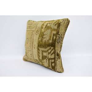 Beige Wool <b>Kantha</b> Patchwork Pillow 12x12 Inch Luxurious Vintage Embroidered Fluffy Print Rustic <b>Throw</b> Pillow for Floor Use - Product Image 4